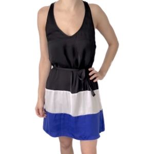 AQUA Black, Gray, and Blue Striped Sundress